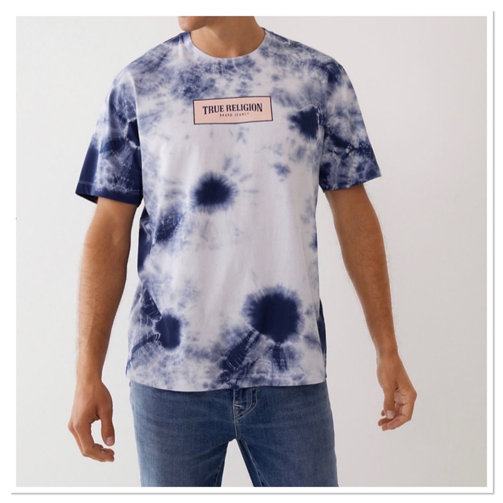 True Religion Men’s Tie Dye Logo Relaxed Tee Shirt